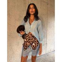 Never Fully Dressed Animal Print Lace Detail Mini Slip Skirt Brown Mix