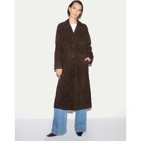 Jigsaw Suede Notch Neck Longline Coat Dark Brown