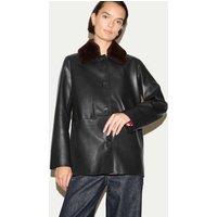 Jigsaw Leather Shearling Trim Aviator Jacket Black
