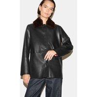 Jigsaw Leather Shearling Trim Aviator Jacket Black