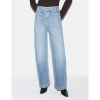 Jigsaw Cotton Rich High Waisted Patch Pocket Wide Leg Jeans Medium Blue
