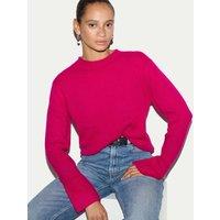 Jigsaw Pure Cashmere Striped Round Neck Jumper Hot Pink