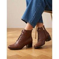Jones Bootmaker Leather Block Heel Round Toe Ankle Boots Brown