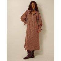 Monsoon Cotton Blend Checked Button Through Midi Shirt Dress Pink Mix