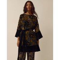 Monsoon Printed Scoop Neck Zip Up Knee Length Dress Gold Mix