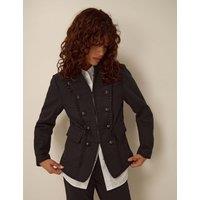 Monsoon Wool Blend Military Jacket With High Neck Black