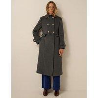 Monsoon Collared Faux Fur Trim Coat Grey