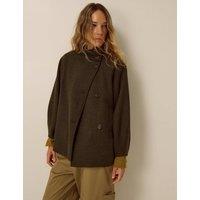 Monsoon Herringbone Funnel Neck Coat Green Mix