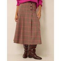 Monsoon Checked Button Front Midi A Line Skirt Natural Mix