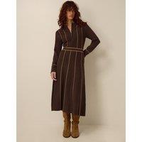 Monsoon Knitted Zip Up Midi Sweater Dress Chocolate