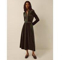 Monsoon Velvet Collared Neck Zip Up Midi Dress Olive