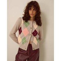 Monsoon Argyle Button Front Cardigan Beige Mix