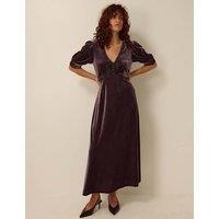 Monsoon Velvet V Neck Zip Up Maxi Dress Chocolate