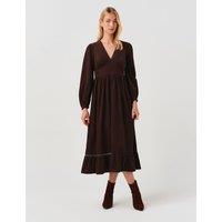 Ghost Cotton Corduroy V Neck Midi Dress Brown