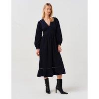 Ghost Cotton Corduroy V Neck Midi Dress Navy