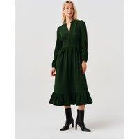Ghost Cotton Corduroy Frilled Collar Midi Dress Dark Green