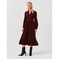 Ghost Cotton Corduroy Frilled Collar Midi Dress Burgundy