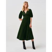 Ghost Cotton Corduroy Cross Front Midi Dress Dark Green