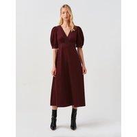 Ghost Cotton Corduroy Cross Front Midi Dress Burgundy