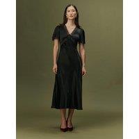 Ghost Satin V-Neck Midi Dress Black