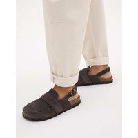 HUSH Leather Buckle Padded Flat Mules Medium Grey