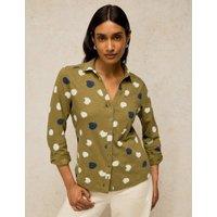 White Stuff Pure Cotton Printed Collared Shirt Green Mix