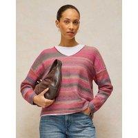 White Stuff Wool Blend Space Dyed V Neck Jumper Pink Mix