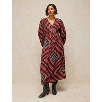 White Stuff Leela V Neck Button Front Midi Tea Dress Plum