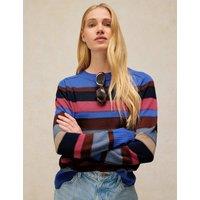White Stuff Sienna Cotton Rich Colour Block Crew Neck Jumper Blue Mix