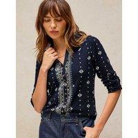 White Stuff Pure Cotton Printed Collared Shirt Navy Mix