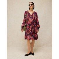 White Stuff Printed Notch Neck Knee Length Dress Plum
