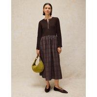 White Stuff Dakota Jersey Collared Neck Midi Tea Dress Brown Mix