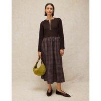White Stuff Dakota Jersey Collared Neck Midi Tea Dress Brown Mix