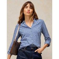 White Stuff Pure Cotton Printed Collared Shirt Mid Blue