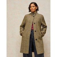 White Stuff Kaia Tweed Printed Funnel Neck Coat Green Mix