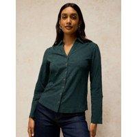 White Stuff Pure Cotton Printed Collared Shirt Dark Green