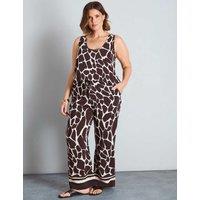 Live Unlimited London Animal Print Elasticated Waist Wide Leg Trousers Brown Mix
