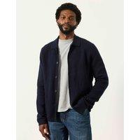 FatFace Cotton Rich Collared Cardigan with Cashmere Navy