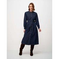 Crew Clothing Denim Button Through Tie Waist Maxi Shirt Dress Medium Blue