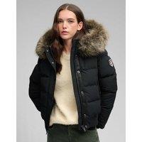 Superdry & Co Padded Hooded Faux Fur Trim Bomber Jacket Black