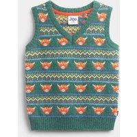 JoJo Maman Bb Fair Isle Knitted V Neck Tank Top Green Mix