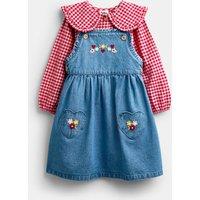 JoJo Maman Bb 2pc Pure Cotton Heart Pocket Pinafore Dress (1-5 Yrs) Denim