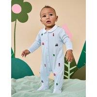 JoJo Maman Bb 2pc Pure Cotton Embroidered Sleepsuit & Hat Blue