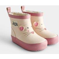 JoJo Maman Bb Kids Fleece Lined Mouse Wellies Cream