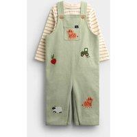 JoJo Maman Bb 2pc Pure Cotton Embroidered Dungarees Green