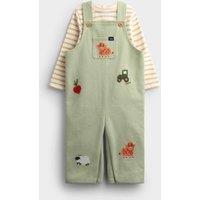 JoJo Maman Bb 2pc Pure Cotton Embroidered Dungarees Green