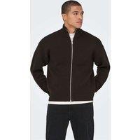 JACK & JONES High Neck Zip Up Cardigan Brown
