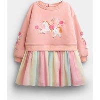 JoJo Maman Bb Pure Cotton Unicorn Sweatshirt Dress Pink
