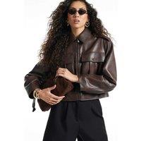 River Island High Neck Cropped Harrington Jacket Brown