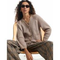 River Island Ribbed V Neck Relaxed Cardigan Beige